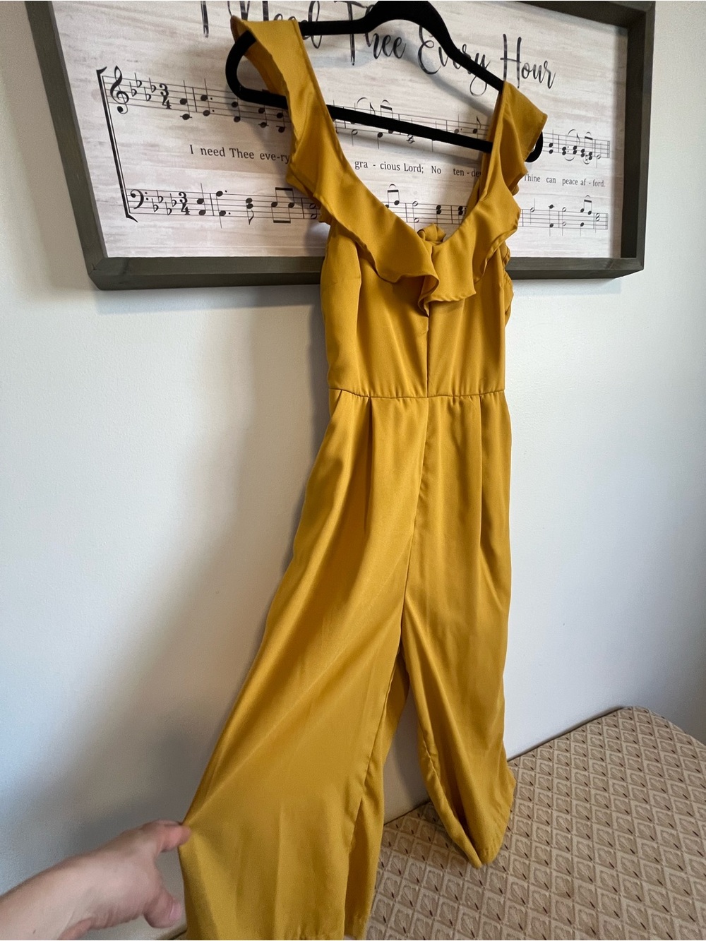 Japna Mustard Ruffle V-Neck Wide-Leg Jumpsuit